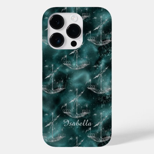 Aangepaste schepen op oceaan Glans blauw maritiem Case-Mate iPhone Case (Achterkant)