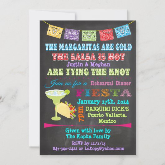 Aangepaste schoolbord Mexicaanse Fiesta CONTACT ON Kaart (Voorkant)