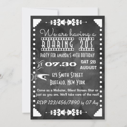 Aangepaste schoolbord Roaring Twenties Feest Kaart (Voorkant)