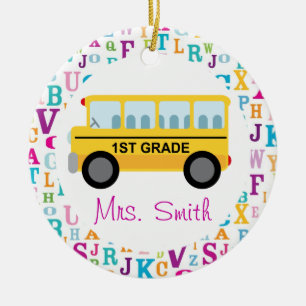 Aangepaste schoolbus van de eerste graad keramisch ornament