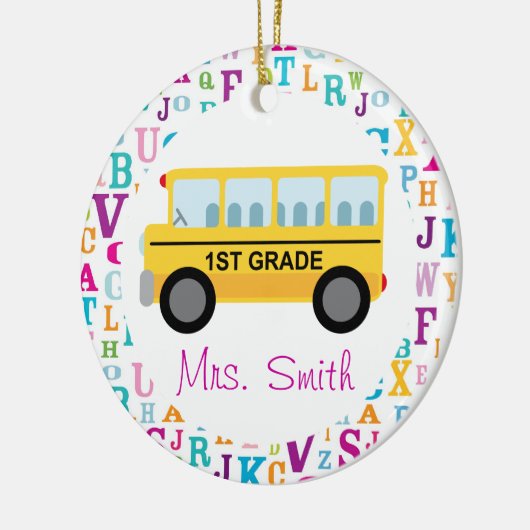 Aangepaste schoolbus van de eerste graad keramisch ornament (Links)