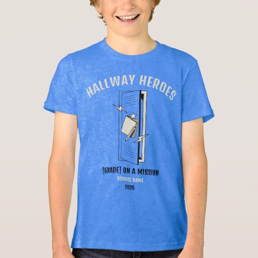Aangepaste schoolhelden in de gang Tri-Blend shirt (Voorkant)
