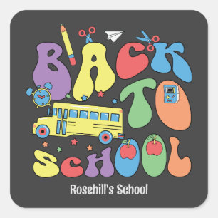 Aangepaste schoolnaam Retro Terug naar school Vierkante Sticker