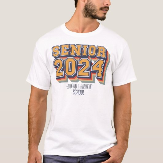 Aangepaste schoolnaam Senior 2024 Afstudeerder T-shirt (Voorkant)