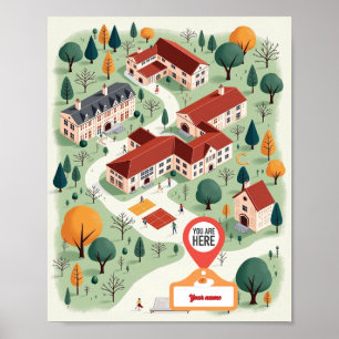 Aangepaste schoolplattegrond met "U bent hier" Poster