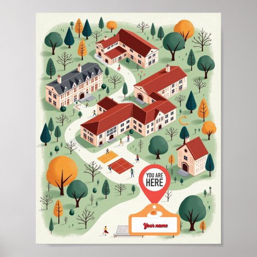 Aangepaste schoolplattegrond met "U bent hier" Poster (Voorkant)