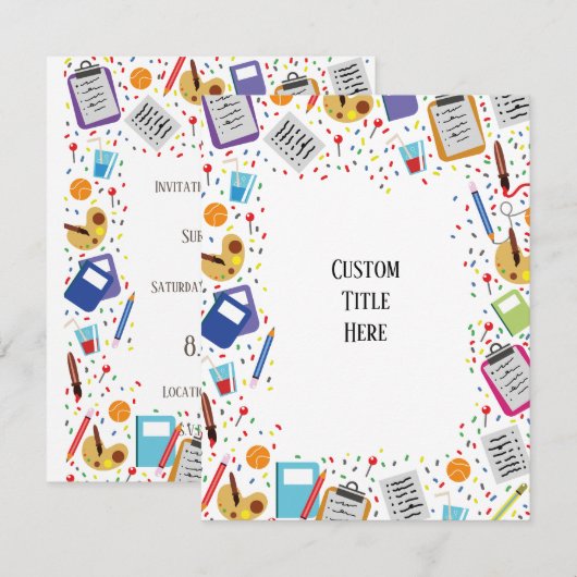 Aangepaste schooluitnodiging kaart (Voorkant / Achterkant)