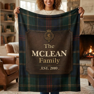 Aangepaste Schotse Clan Tartan Familie Crest Sherpa Deken