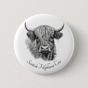 Aangepaste Schotse Hoogland Koe Sketch Art Speld K Ronde Button 5,7 Cm