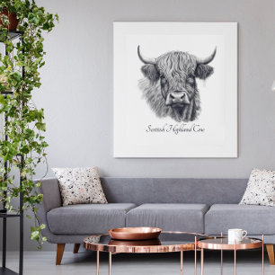 Aangepaste Schotse Hoogland Koe Sketch Kunstgaleri Poster
