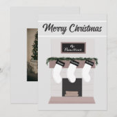 Aangepaste Schouw Schoorsteenmantel Familie Kous Feestdagenkaart (Voorkant / Achterkant)