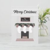 Aangepaste Schouw Schoorsteenmantel Familie Kous Feestdagenkaart (Staand voorkant)