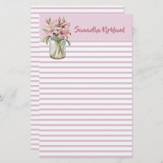 Aangepaste schrijfbenodigdheden met roze afbeeldin briefpapier (Voorkant / Achterkant)