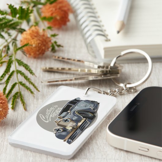 Aangepaste sci-fi retro raceauto sleutelhanger (Voorkant Rechts)