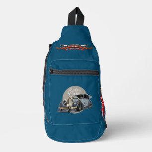 Aangepaste sci-fi retro raceauto sling bag