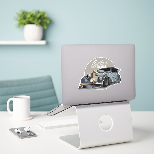 Aangepaste sci-fi retro raceauto sticker (Laptop op bureau)