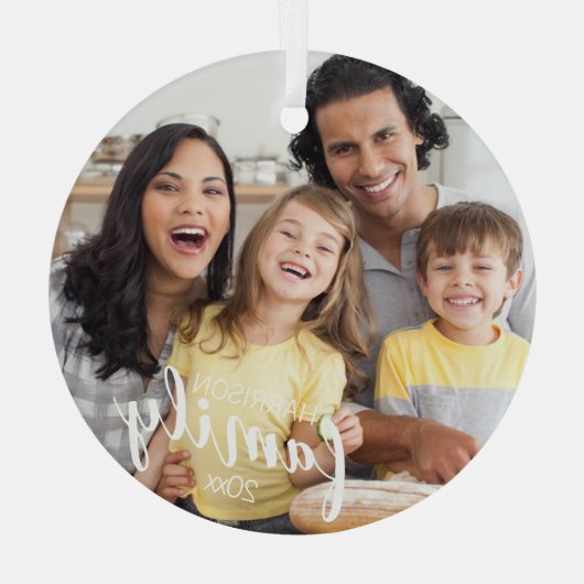 Aangepaste Script FAMILY Photo Persoonlijke Keepom Glas Ornament (Achterkant)