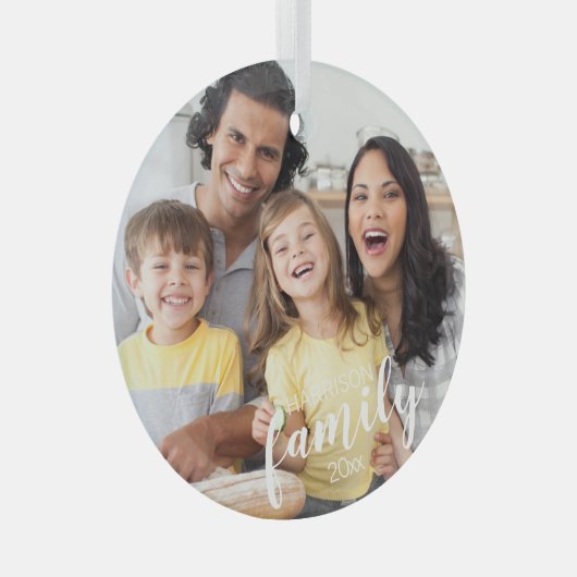 Aangepaste Script FAMILY Photo Persoonlijke Keepom Glas Ornament (Voorkant Rechts)