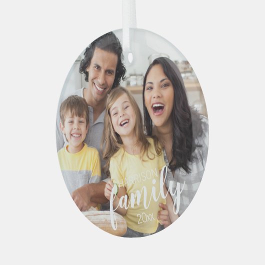 Aangepaste Script FAMILY Photo Persoonlijke Keepom Glas Ornament (Voorkant links)