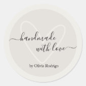 Aangepaste Script Naam Handgemaakt met Love Packag Ronde Sticker (Voorkant)