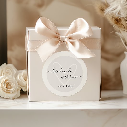 Aangepaste Script Naam Handgemaakt met Love Packag Ronde Sticker