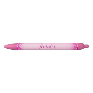 Aangepaste Script Name Girly Pink Glitter Sjabloon Zwarte Inkt Pen