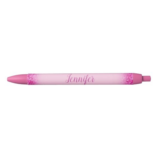Aangepaste Script Name Girly Pink Glitter Sjabloon Zwarte Inkt Pen (Voorkant)
