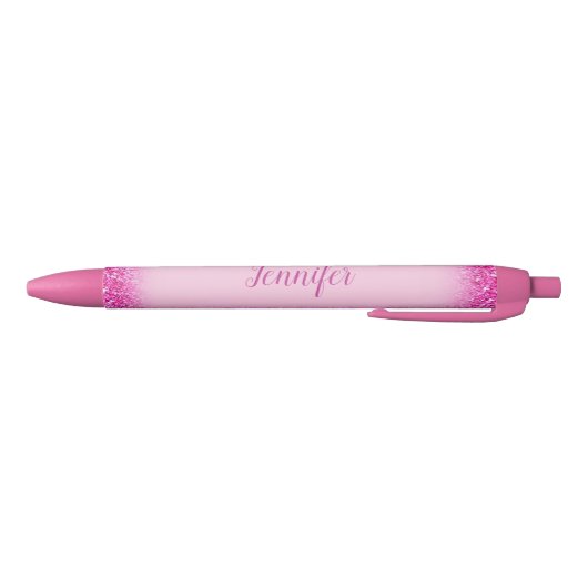 Aangepaste Script Name Girly Pink Glitter Sjabloon Zwarte Inkt Pen (Bodem)