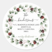 Aangepaste script retouradres tekst Kerstkrans  Ronde Sticker (Voorkant)