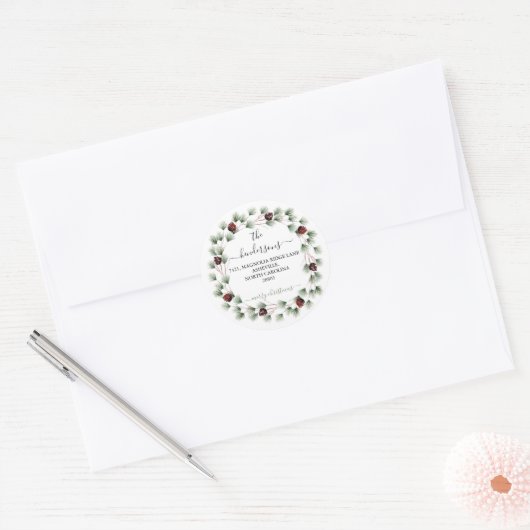 Aangepaste script retouradres tekst Kerstkrans  Ronde Sticker (Envelop)