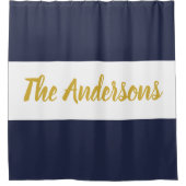 Aangepaste Script-Sjabloon op donkerblauw en wit Douchegordijn (Voorkant)