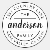 Aangepaste scriptfamilienaam retouradres ronde sticker (Voorkant)