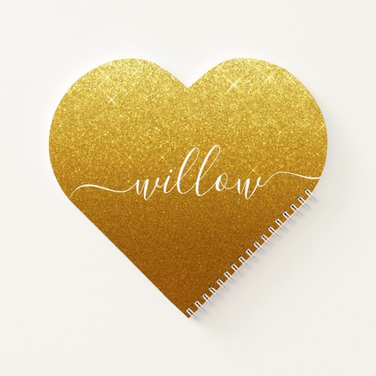 Aangepaste scripthandtekening Gold Glitter Heart V Notitieboek (Achterkant)