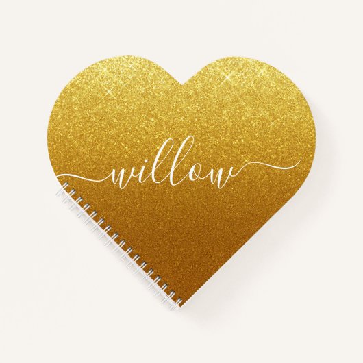 Aangepaste scripthandtekening Gold Glitter Heart V Notitieboek (Voorkant)