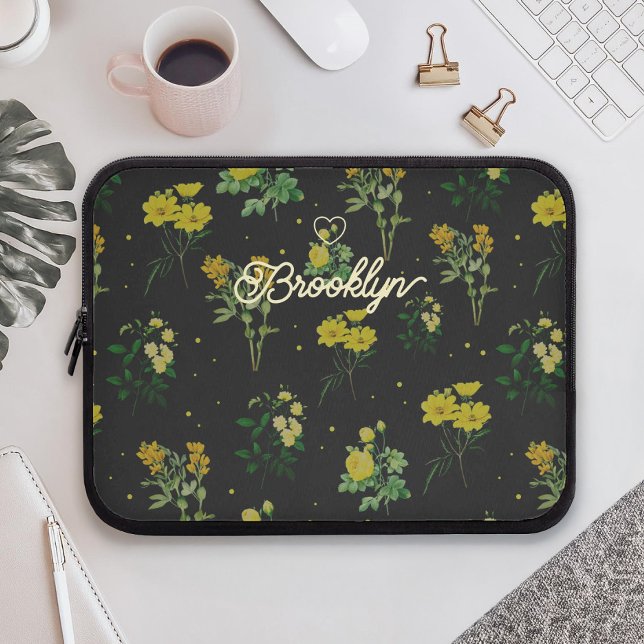 Aangepaste scriptnaam bloempatroon laptop sleeve (Creator heeft geüpload)