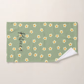 Aangepaste scriptnaam Cute Daisies Pattern Groen Bad Handdoek (Handdoek)