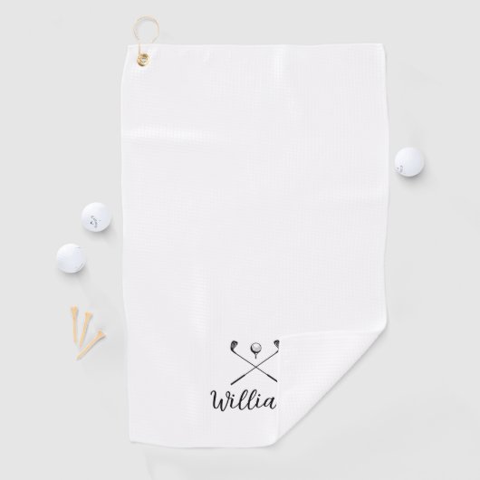 Aangepaste scriptnaam Golf Clubs zwart-wit Golfhanddoek (Insitu)
