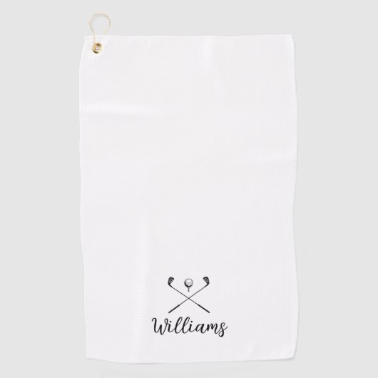 Aangepaste scriptnaam Golf Clubs zwart-wit Golfhanddoek (Voorkant)