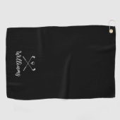 Aangepaste scriptnaam golfclubs zwart en wit golfhanddoek (Horizontaal)