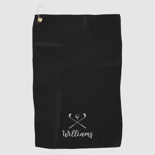 Aangepaste scriptnaam golfclubs zwart en wit golfhanddoek (Voorkant)