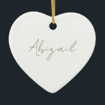 Aangepaste scriptnaam Heart Keramisch Ornament<br><div class="desc">Script naam Simple Heart Ornament. Jaar op de rug.</div>