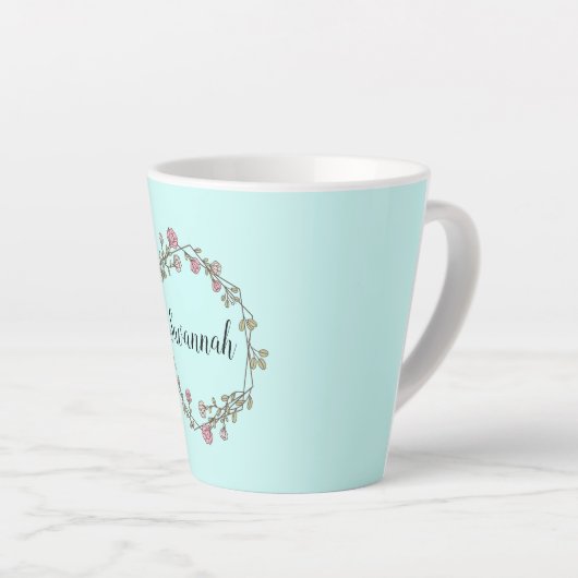 Aangepaste scriptnaam Monogram in Wildflower Wreat Latte Mok (Rechterhoek)