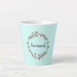 Aangepaste scriptnaam Monogram in Wildflower Wreat Latte Mok