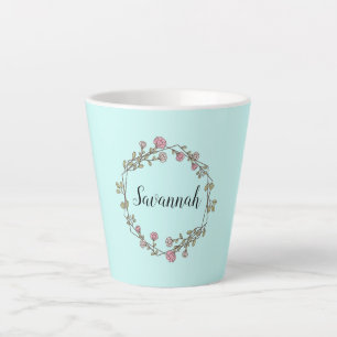 Aangepaste scriptnaam Monogram in Wildflower Wreat Latte Mok