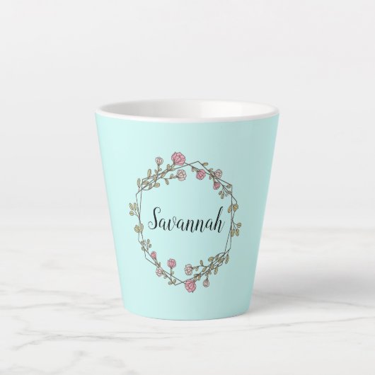 Aangepaste scriptnaam Monogram in Wildflower Wreat Latte Mok (Voorkant)