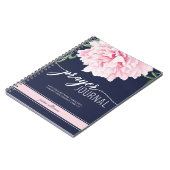 Aangepaste scripts Floral Peony Navy Journal Notitieboek (Linkerzijde)