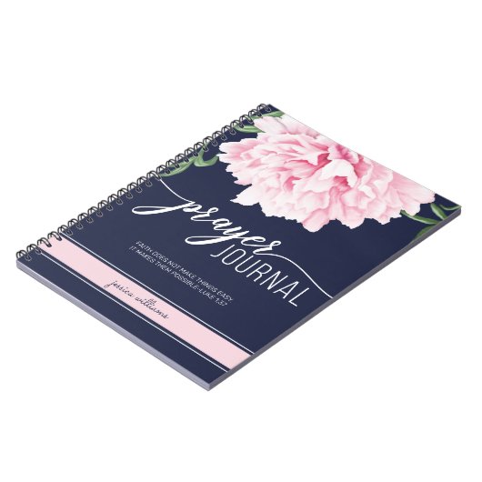 Aangepaste scripts Floral Peony Navy Journal Notitieboek (Linkerzijde)
