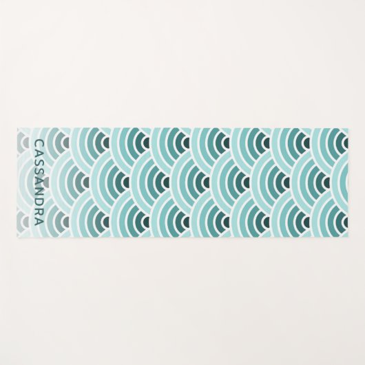 Aangepaste Seafoam Blauwe Groene Wave Circles Art  Yogamat (Voorkant (horizontaal))