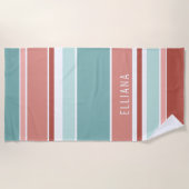 Aangepaste seafoam Green Coral Red Blush Pink Stri Strandlaken (Voorkant)