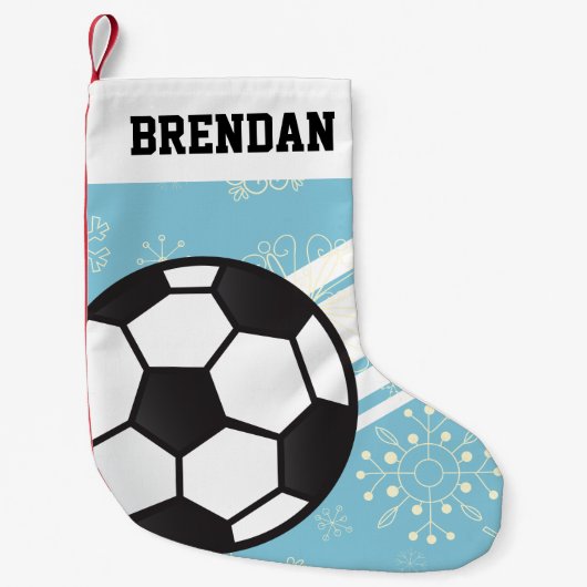 Aangepaste segmentstrips Voetbal licht blauw Kleine Kerstsok (Voorkant)